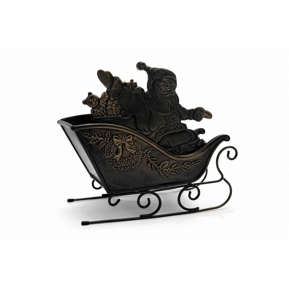 1993 Vintage Mercuries USA Bronze Metal Santa Sleigh - Centerpiece / Planter